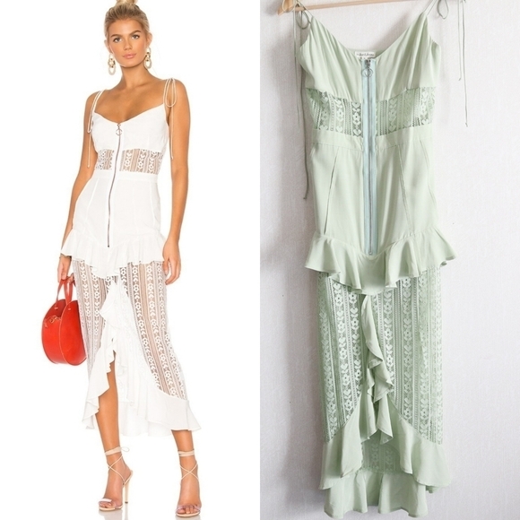 NWT FOR LOVE & LEMONS MINT GREEN LOVEBIRD LACE MIDI DRESS FAIRYCORE - Picture 1 of 15